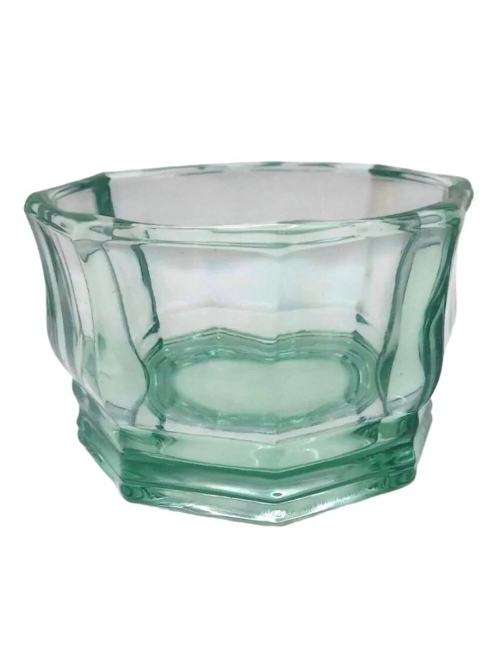 Indiana Glass Candy Dish Light Green Octagonal Concord MCM Art Deco Vintage